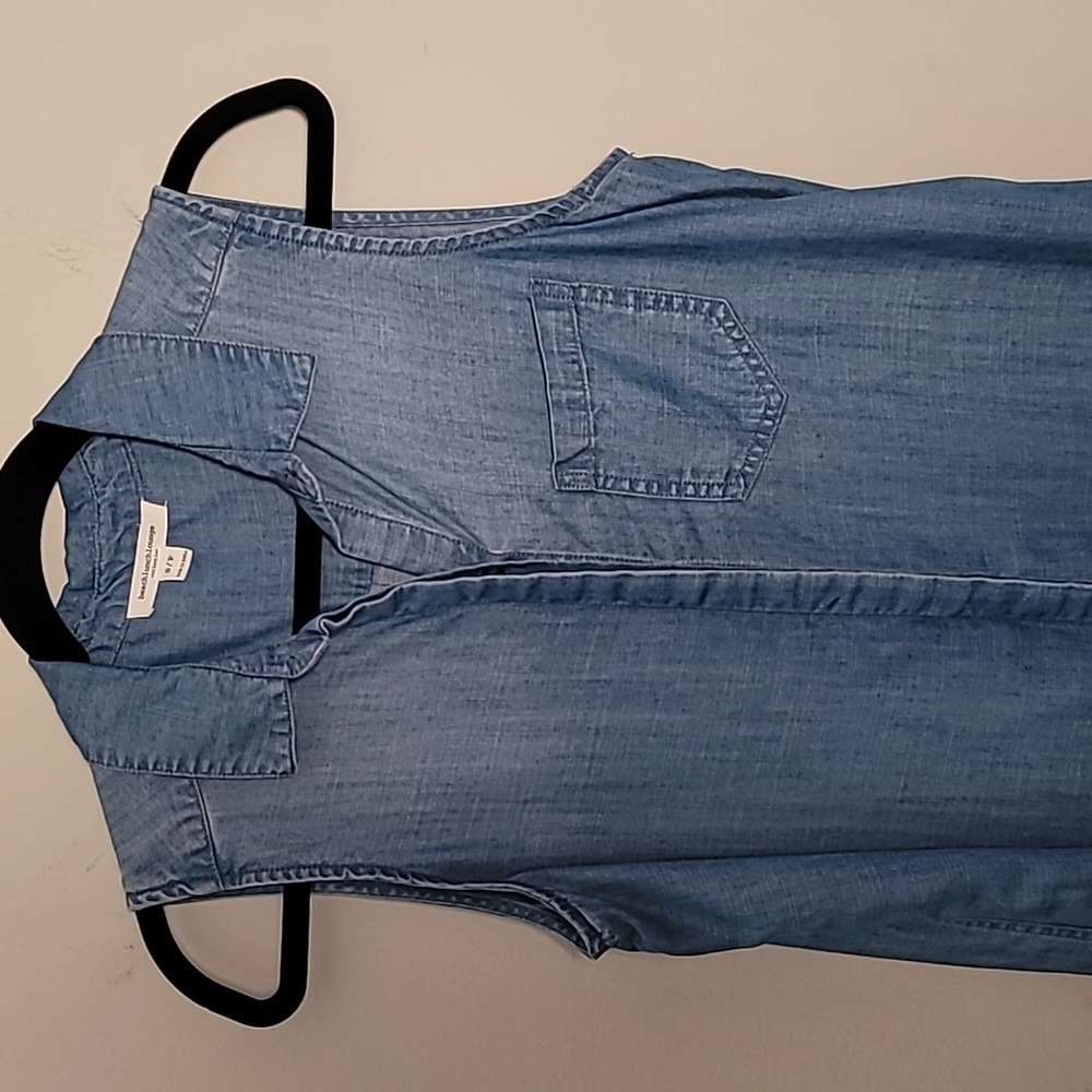 Beach lunch lounge Sleeveles Chambray Shift Dress Sz S - Picture 2 of 6